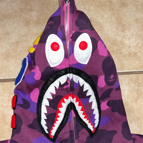 BAPE A BATHING APE PURPLE COLOR CAMO SHARK FULL ZIP HOODIE Men’s Medium - Picture 7 of 14